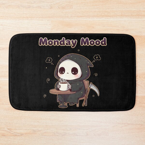 Item preview, MONDAY MOOD adorable kawaii style grim reaper having coffee captures universal Monday struggle designed and sold by Jt41.