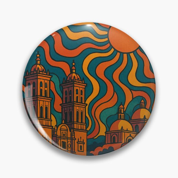 Item preview, Trippy Psychedelic Poster of Puebla | Neon Colonial City Vision | Surreal Mexican Urban Art designed and sold by PaintedPixels01.