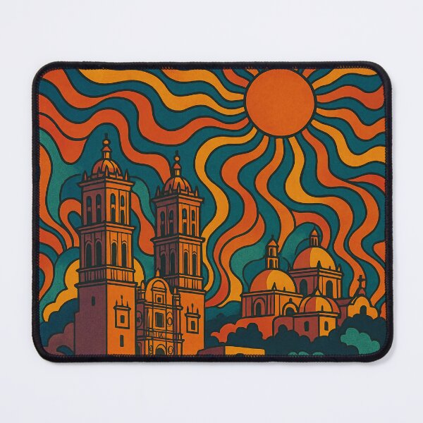 Item preview, Trippy Psychedelic Poster of Puebla | Neon Colonial City Vision | Surreal Mexican Urban Art designed and sold by PaintedPixels01.