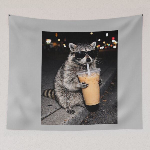Item preview, Funny Raccoon Drinking Iced Coffee Animal Meme Graphic Tee  designed and sold by mjohnson9.