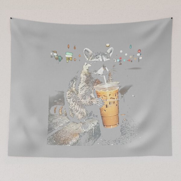 Item preview, Funny Raccoon Drinking Iced Coffee Animal Meme Graphic Tee designed and sold by mjohnson9.