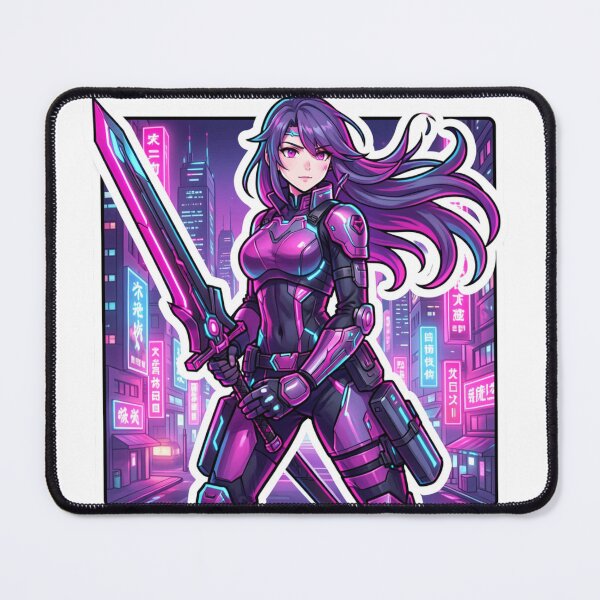 Item preview, “Cyberpunk Anime Warrior Girl Neon Sword Sticker” designed and sold by TaufiDaArtworks.