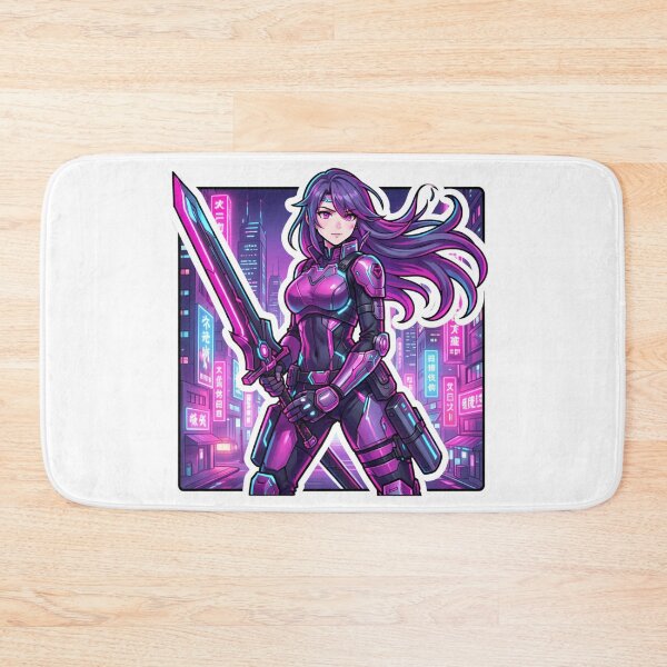 Item preview, “Cyberpunk Anime Warrior Girl Neon Sword Sticker” designed and sold by TaufiDaArtworks.