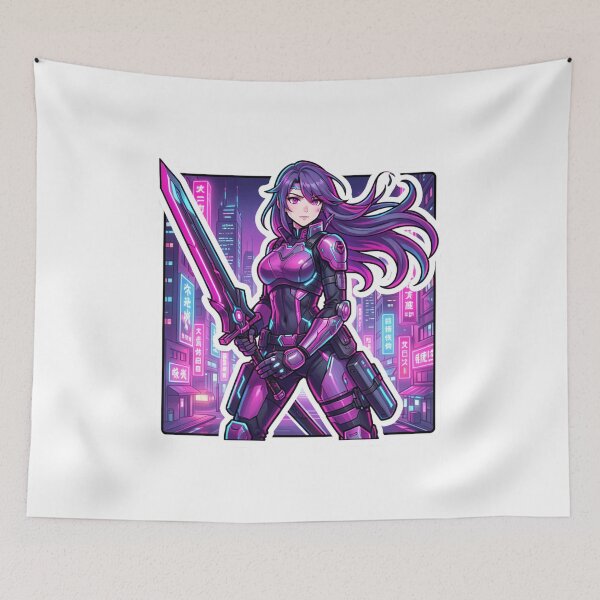 Item preview, “Cyberpunk Anime Warrior Girl Neon Sword Sticker” designed and sold by TaufiDaArtworks.