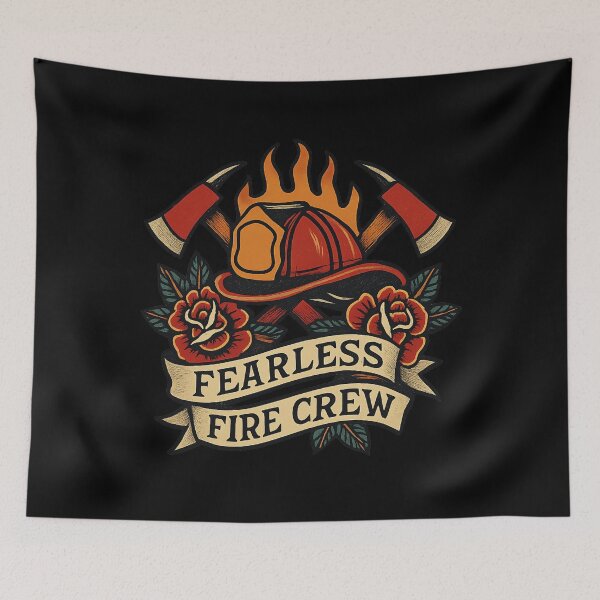 Item preview, Fearless Fire Crew - Traditional Firefighter Tattoo Design designed and sold by MKreative Studio.