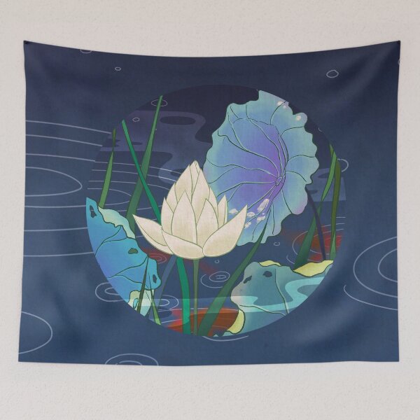 Item preview, Radiant White Lotus against Deep Midnight Navy  designed and sold by QamarART Paintings.