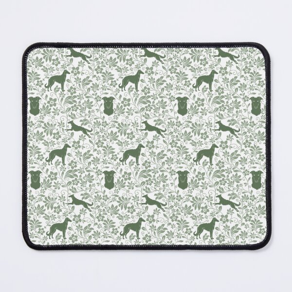 Item preview, Borzoi Dog Silhouettes with Victorian Floral Seamless Pattern in Green designed and sold by WildLakePatterns.