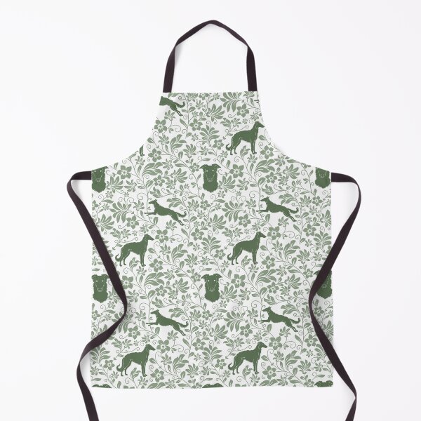 Item preview, Borzoi Dog Silhouettes with Victorian Floral Seamless Pattern in Green designed and sold by WildLakePatterns.