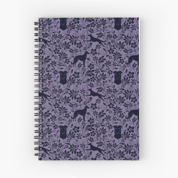 Item preview, Borzoi Dog Silhouettes with Victorian Floral Seamless Pattern in Purple designed and sold by WildLakePatterns.