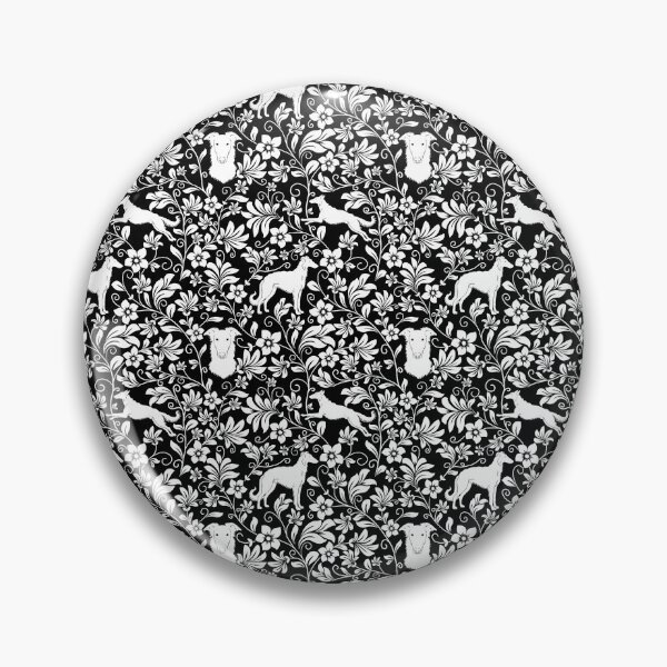 Item preview, Borzoi Dog Silhouettes with Victorian Floral Seamless Pattern in Black designed and sold by WildLakePatterns.