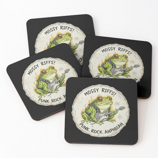 Item preview, Mossy Riffs Punk Rock Amphibian with Electric Guitar and Spiked Vest designed and sold by ART-POD-PL.