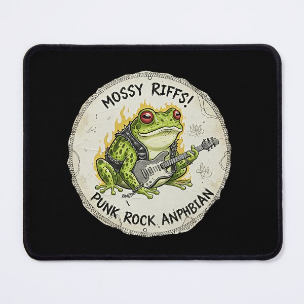 Item preview, Mossy Riffs Punk Rock Amphibian with Electric Guitar and Spiked Vest designed and sold by ART-POD-PL.