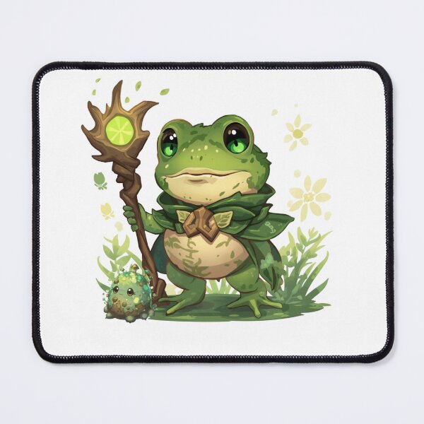 Item preview, Tibbi Mosswhisper – The Budding Marsh Apprentice | Enchanted Swamp Frog Mage Fantasy Art designed and sold by Monzora.