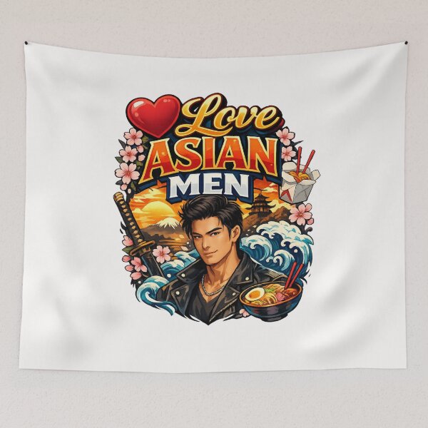 Item preview, I Love Asian Men Appreciation Quote with Cultural Symbols designed and sold by Places On Earth.