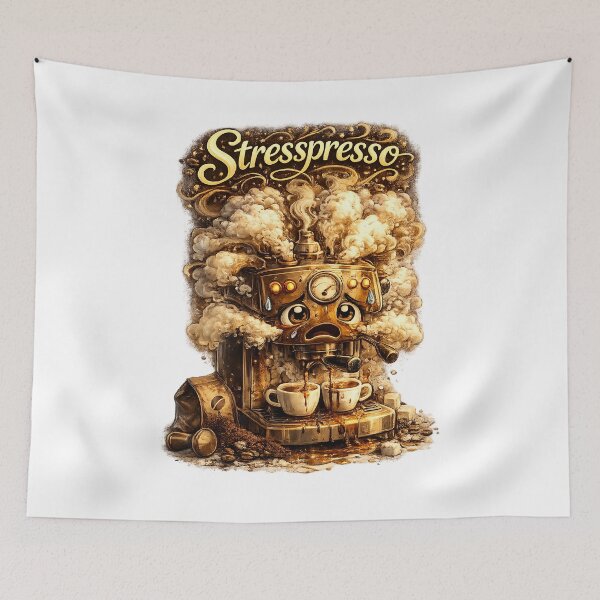 Item preview, Stresspresso — Funny Coffee Pun Art | Aggressive Espresso Machine Illustration | Coffee Humor Print designed and sold by StrayaDesign.