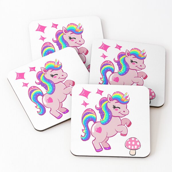 Item preview, Pink Unicorn & Rainbow Mane with Polka Dot Mushroom - Whimsical Fantasy Art designed and sold by Artonmytee.