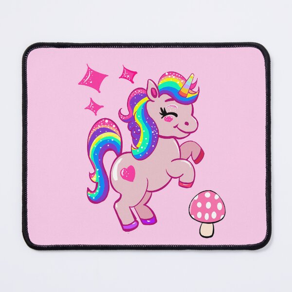 Item preview, Pink Unicorn & Rainbow Mane with Polka Dot Mushroom - Whimsical Fantasy Art designed and sold by Artonmytee.