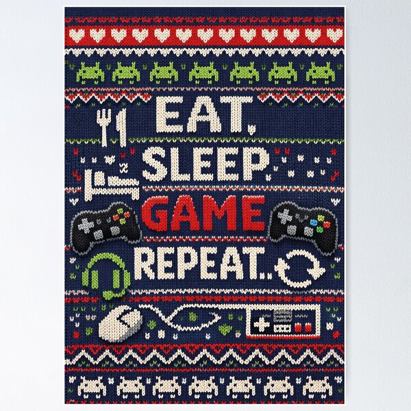 Item preview, Eat Sleep Game Repeat Knitting Pattern designed and sold by Mauswohn.