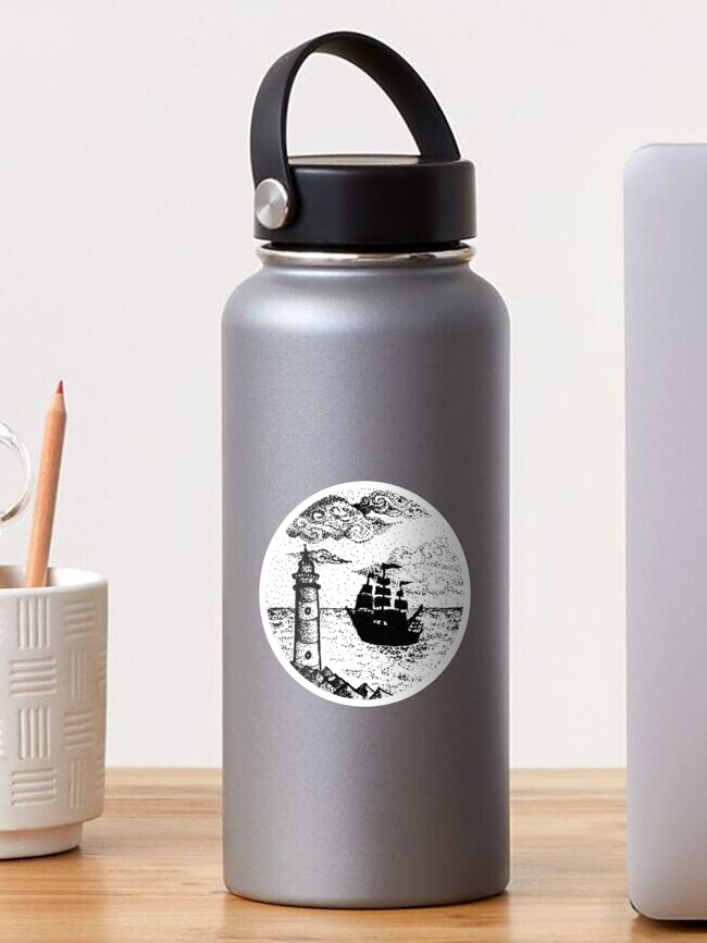 Thumbnail 1 of 3, Sticker, Lighthouse and Ship designed and sold by ArtByFreya.