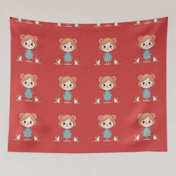 Item preview, Illustration of Girl with Two Little Mice | Cute Design designed and sold by Bittor18.