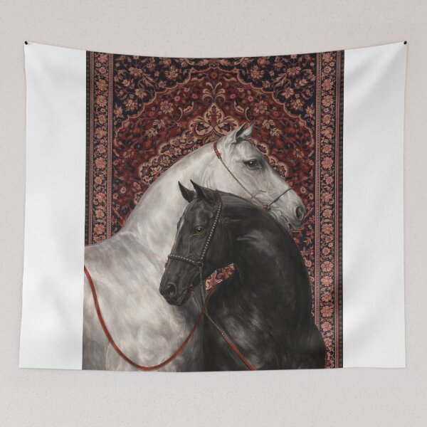 Item preview, Regal Horses Portrait Art – Timeless Equine Elegance on Persian Rug Background designed and sold by Sketchbook Studio by Aqsaa.