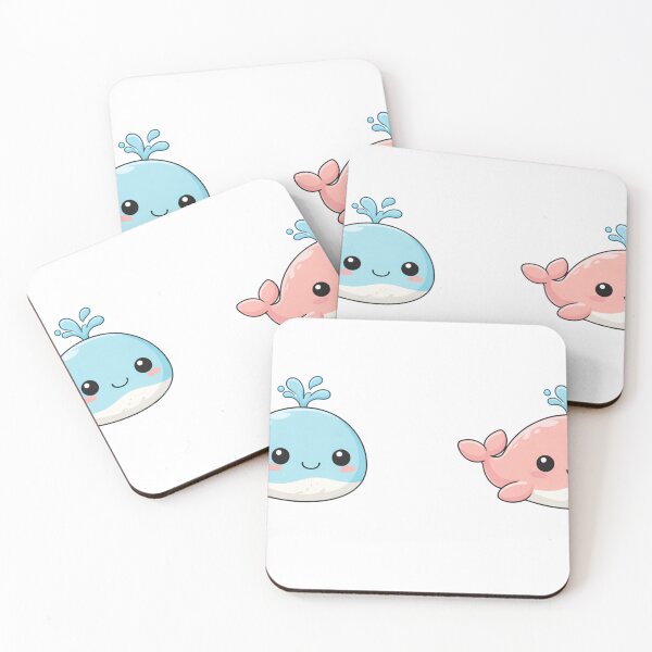 Artikelvorschau, Niedliches Kawaii-Wal-Pärchen in Pastellrosa und Blau entworfen und verkauft von Butterfly-Dream.