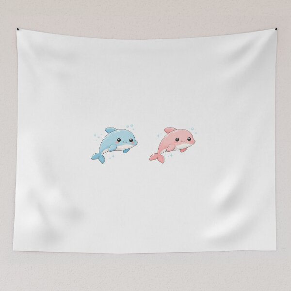 Item preview, Cute Kawaii Dolphins Illustration - Blue and Pink Baby Dolphin Characters with Bubbles designed and sold by Butterfly-Dream.