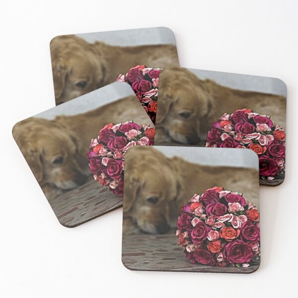 Item preview, A bouquet of flowers and a retriever in the background designed and sold by NoxLand.