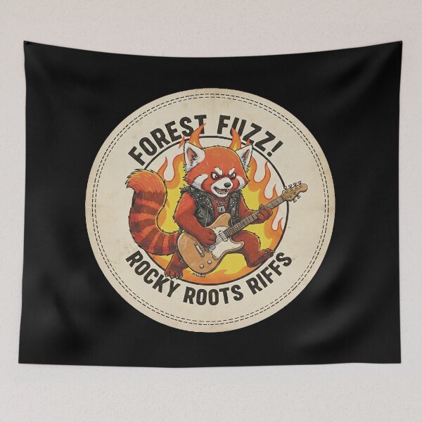 Item preview, Rock and Roll Red Panda Playing Electric Guitar with Flames Retro Sticker Art designed and sold by ART-POD-PL.