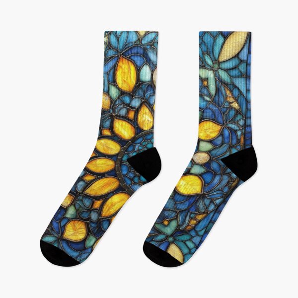 Item preview, Stained Glass Vintage Blue & Dark Yellow Mandala Pattern designed and sold by GrinGalore.