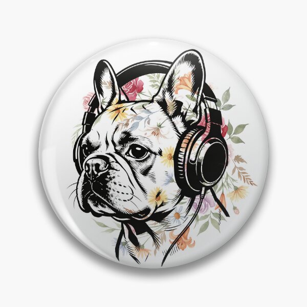 Item preview, Flower Power French Bulldog DJ in Heavy Ink Graphic designed and sold by Ink & Iron Studio.