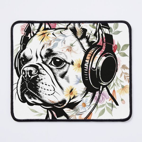 Item preview, Flower Power French Bulldog DJ in Heavy Ink Graphic designed and sold by Ink & Iron Studio.