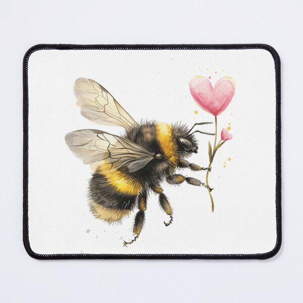 Item preview, Cute Watercolor Bumblebee with Pink Heart Flower Illustration designed and sold by RaisingRosesArt.