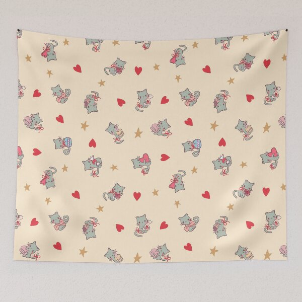 Item preview, Valentine’s Day Cats with Love hearts and stars (Buttery cream) designed and sold by HarunaMcDesigns.