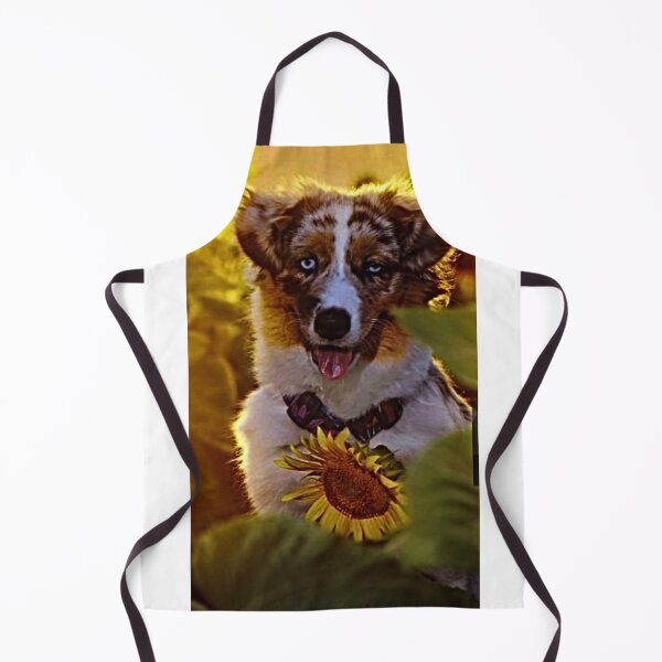 Item preview, Adorable Australian Shepherd Puppy Surrounded by Sunflowers designed and sold by NoxLand.