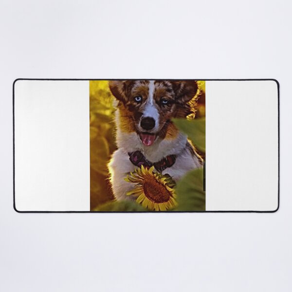 Item preview, Adorable Australian Shepherd Puppy Surrounded by Sunflowers designed and sold by NoxLand.