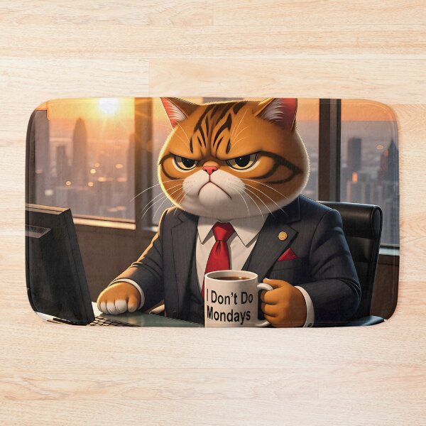 Item preview, Grumpy Boss Cat in Suit Sitting at Office Desk designed and sold by LowBattery Social Club.