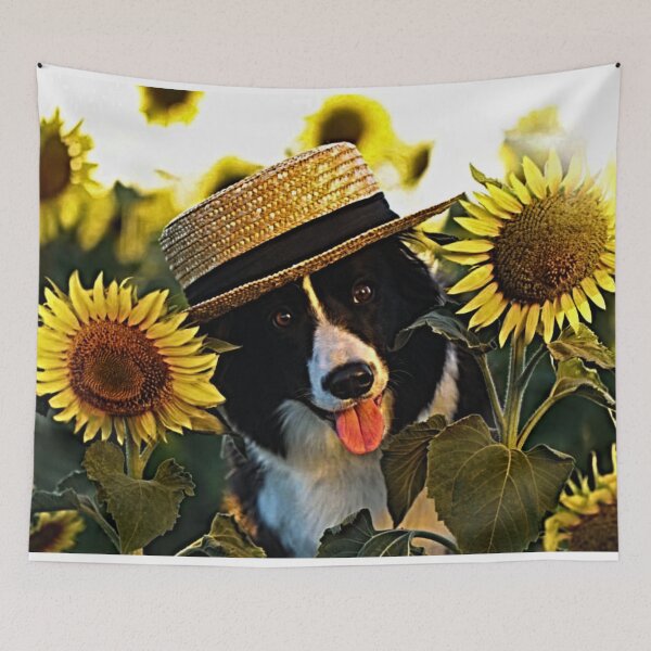 Item preview, Beautiful Border Collie With A Hat On His Head Surrounded By Sunflowers  designed and sold by NoxLand.