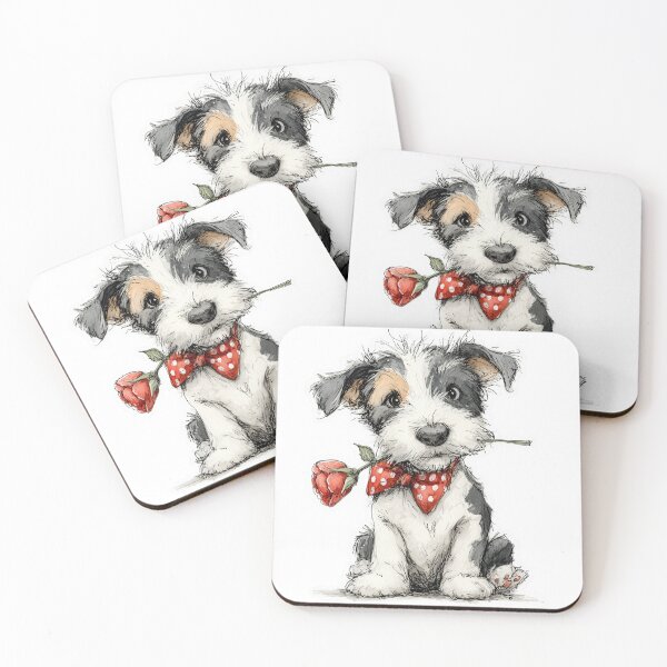 Item preview, Cute Puppy with Rose and Bow Tie – Sweet Dog Illustration designed and sold by Erika Kaisersot.