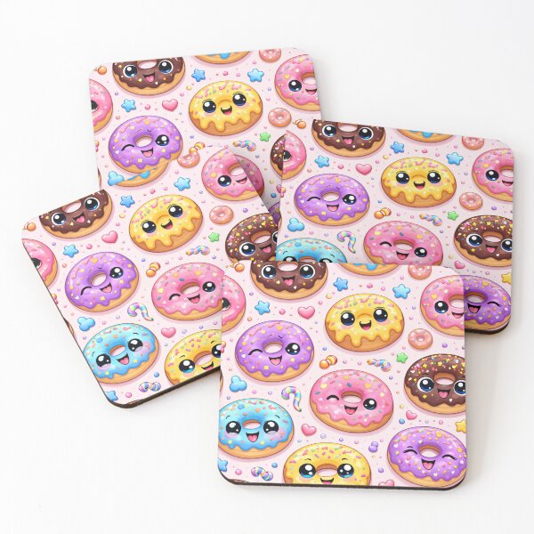 Item preview, Cute Kawaii Donuts – Smiling Colorful Dessert Pattern designed and sold by Velaty.