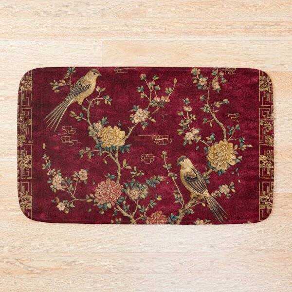 Item preview, Dark Red Chinese Silk Floral Birds Carpet designed and sold by GrinGalore.