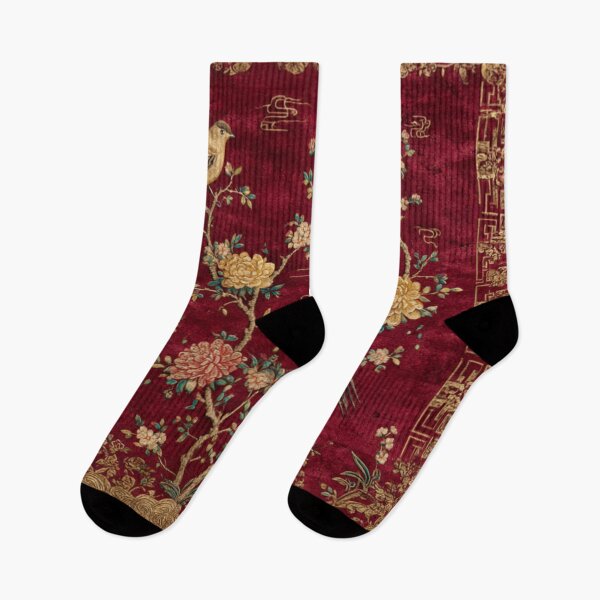 Item preview, Dark Red Chinese Silk Floral Birds Carpet designed and sold by GrinGalore.