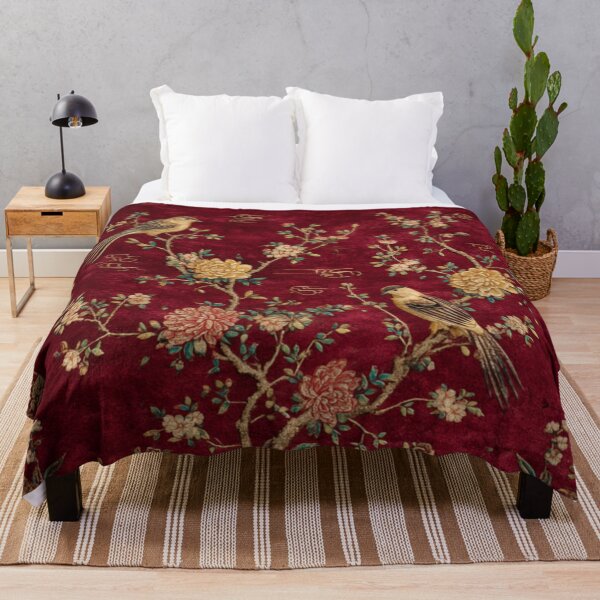 Item preview, Dark Red Chinese Silk Floral Birds Carpet designed and sold by GrinGalore.