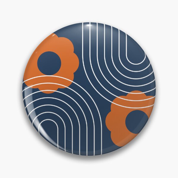 Item preview, Midcentury modern rainbow flowers abstract 2 in navy blue and burnt orange designed and sold by nineFlorals.