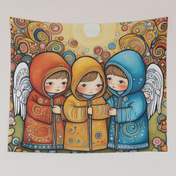 Item preview, Angel toddlers with wings wearing a hoodie having fun playing designed and sold by Colin Bentham.