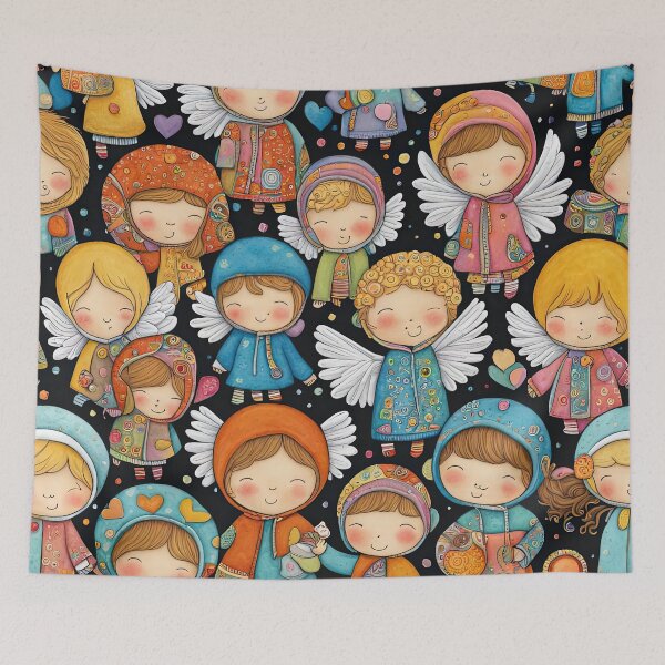 Item preview, Angel toddlers with wings wearing a hoodie having fun playing designed and sold by Colin Bentham.