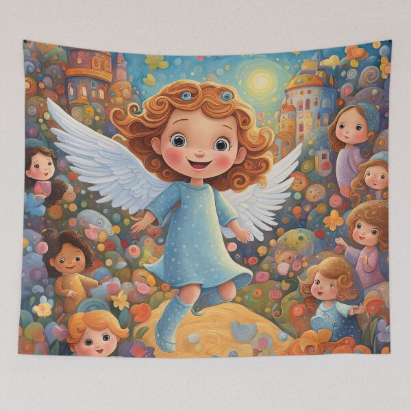 Item preview, Angel toddlers with wings wearing a hoodie having fun playing designed and sold by Colin Bentham.