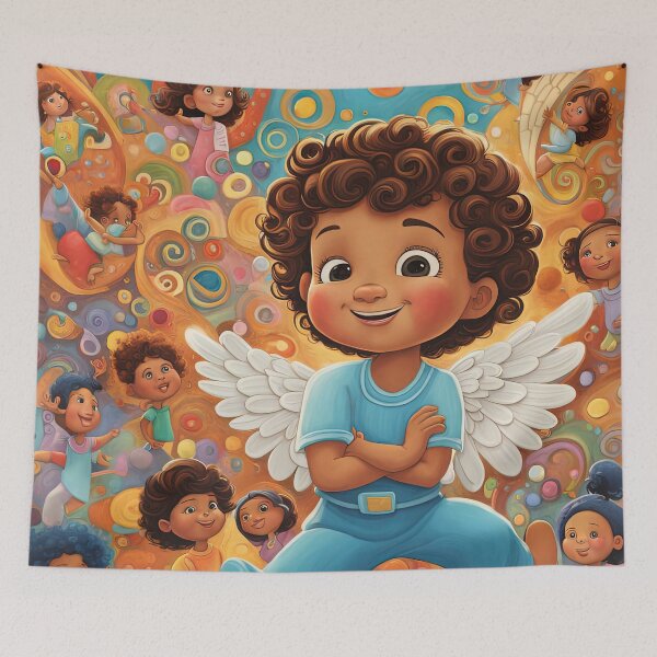 Item preview, Angel toddlers with wings wearing a hoodie having fun playing designed and sold by Colin Bentham.