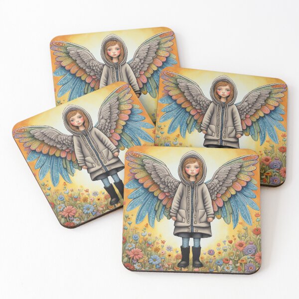 Item preview, Angel with wings wearing a hoodie trying on a new pair of wellington boots designed and sold by Colin Bentham.
