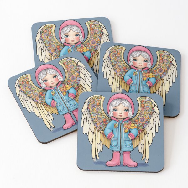 Item preview, Angel with wings wearing a hoodie trying on a new pair of wellington boots designed and sold by Colin Bentham.